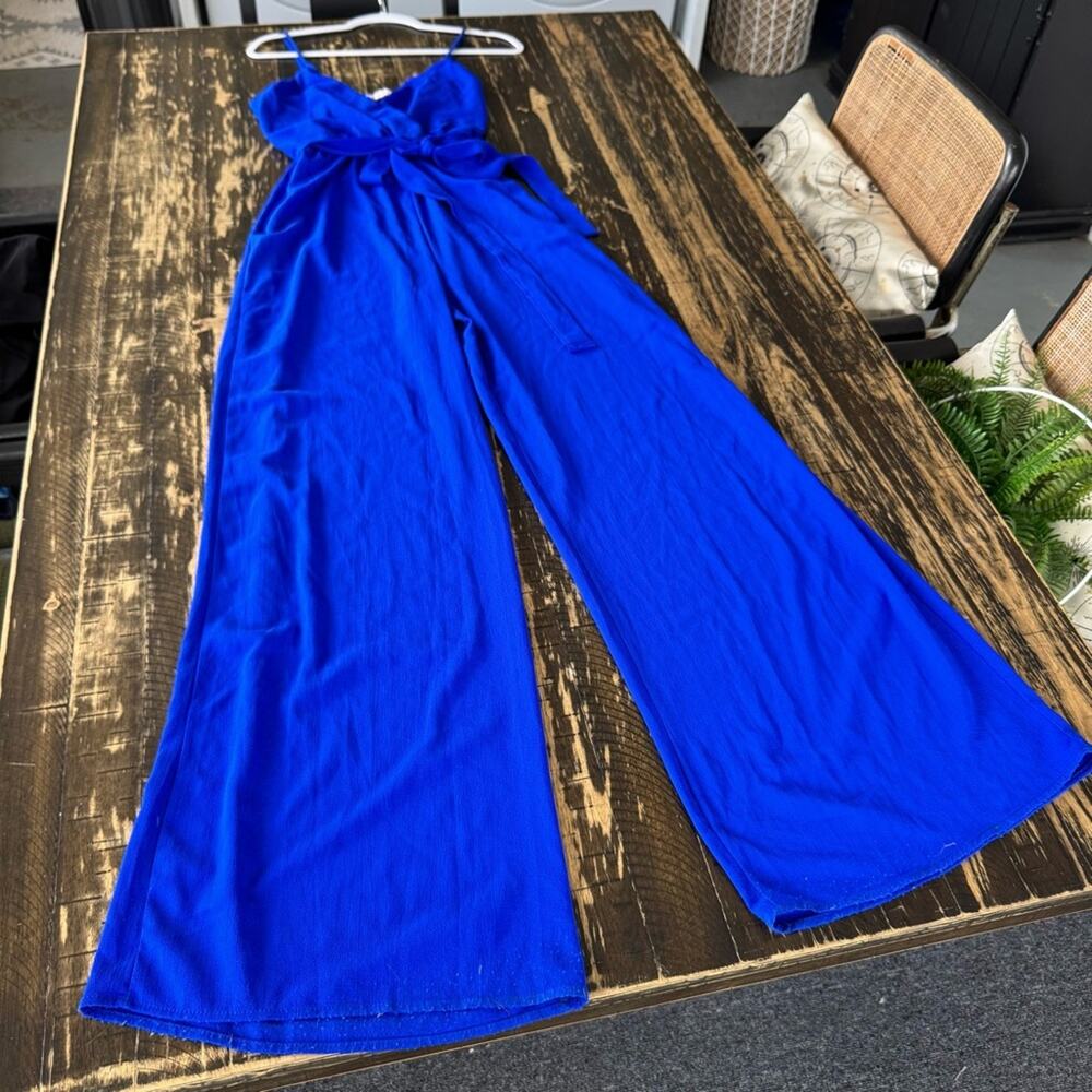 AGACI - Vibrant Blue Wide-Leg Jumpsuit with Strap - LARGE